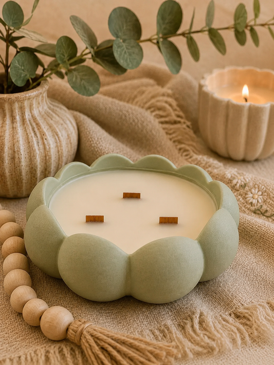 Sage Scallop Bowl Candle | Luxury Wooden Wick Candle | Chic Cozy Home Decor | Sage Green Soy Candle | Minimalist Gift for Her